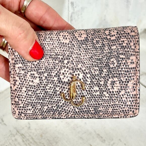 Jimmy Choo Myah Ballet Pink Lizard Print Leather Bi-fold Wallet With Jc Logo - Picture 4 of 11